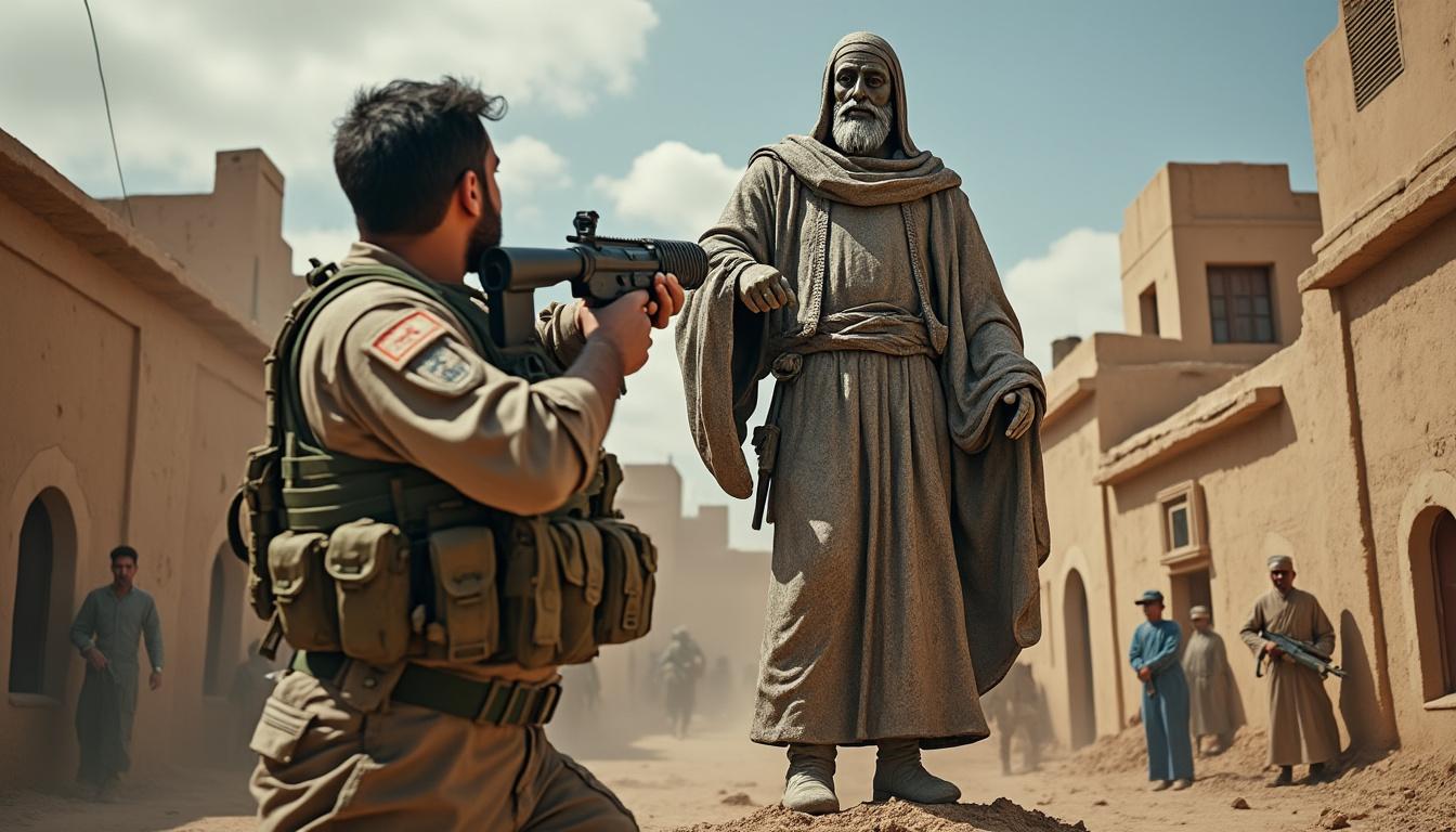 un soldat israélien est filmé en train d’agresser une statue emblématique au cœur du conflit au moyen-orient, suscitant émotion et controverse.