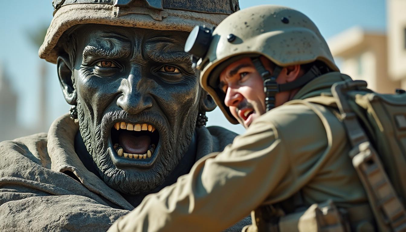 un soldat israélien est filmé en train d’agresser une statue emblématique au cœur du conflit au moyen-orient, suscitant une vive controverse.