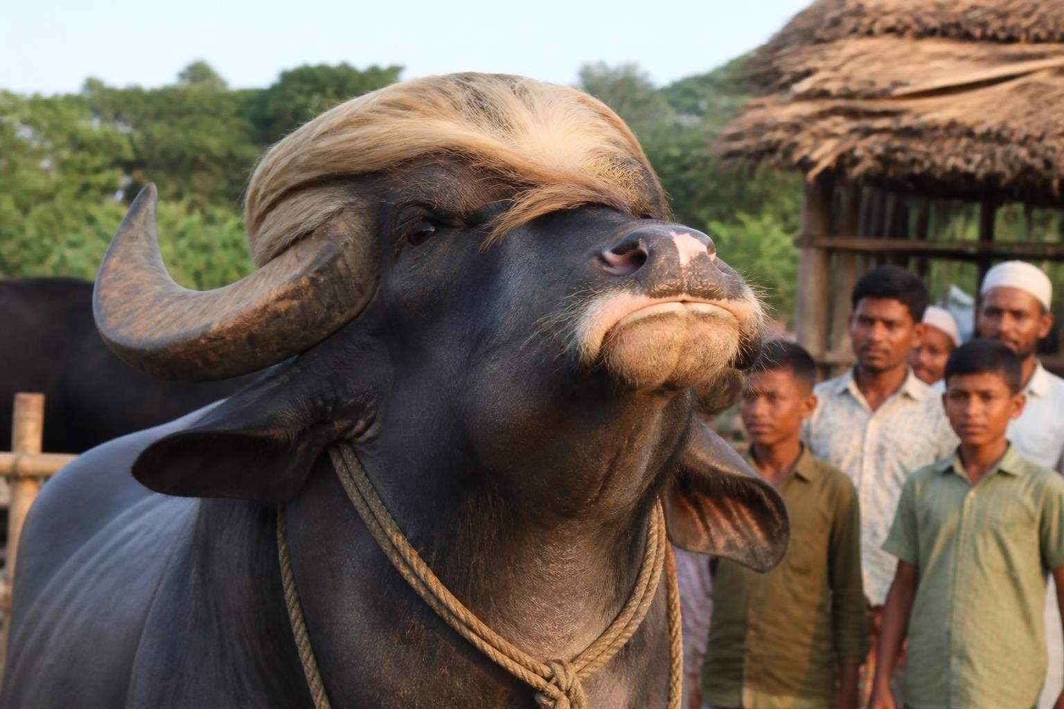Donald Trump" le buffle qui fait sensation au Bangladesh pendant l'Aïd, double parfait du président américain 1 découvrez l'histoire étonnante de "donald trump", le buffle qui fait sensation au bangladesh pendant l'aïd, connu pour être le double parfait du président américain.