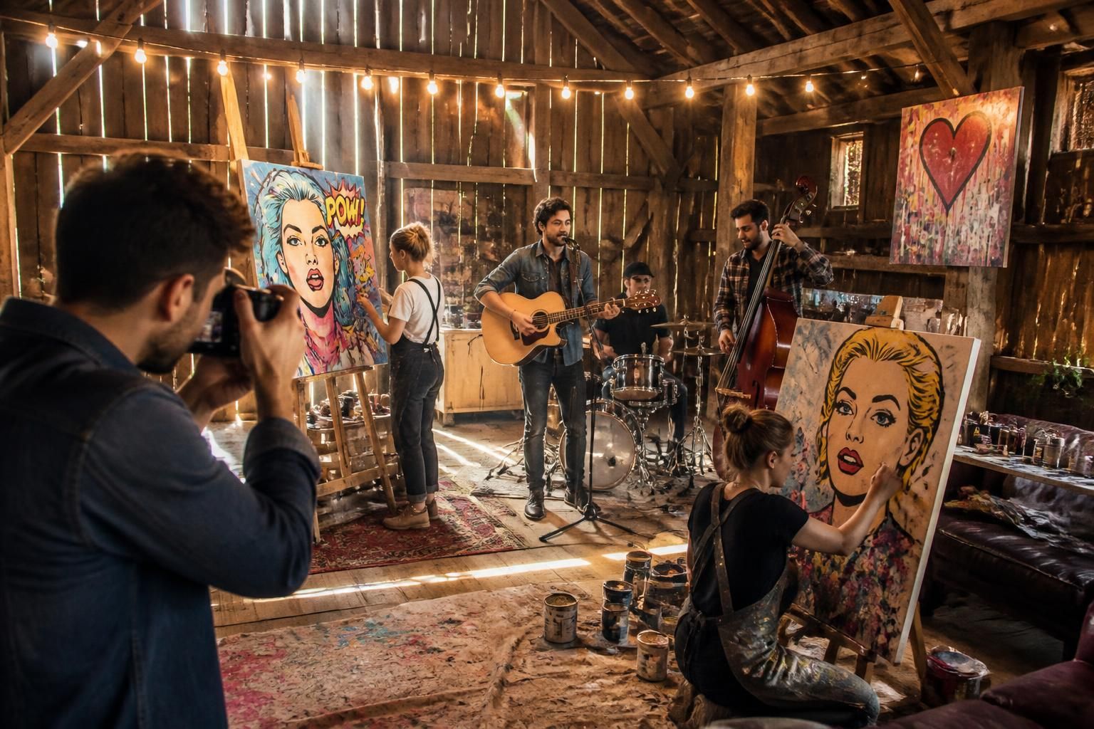 À La Grange du Boulanger à Theix-Noy : cinq artistes mêlent musique, pop art et photographie sur scène 11 découvrez à la grange du boulanger à theix-noy, où cinq artistes unissent musique, pop art et photographie dans un spectacle vivant unique alliant art visuel et performances scéniques.