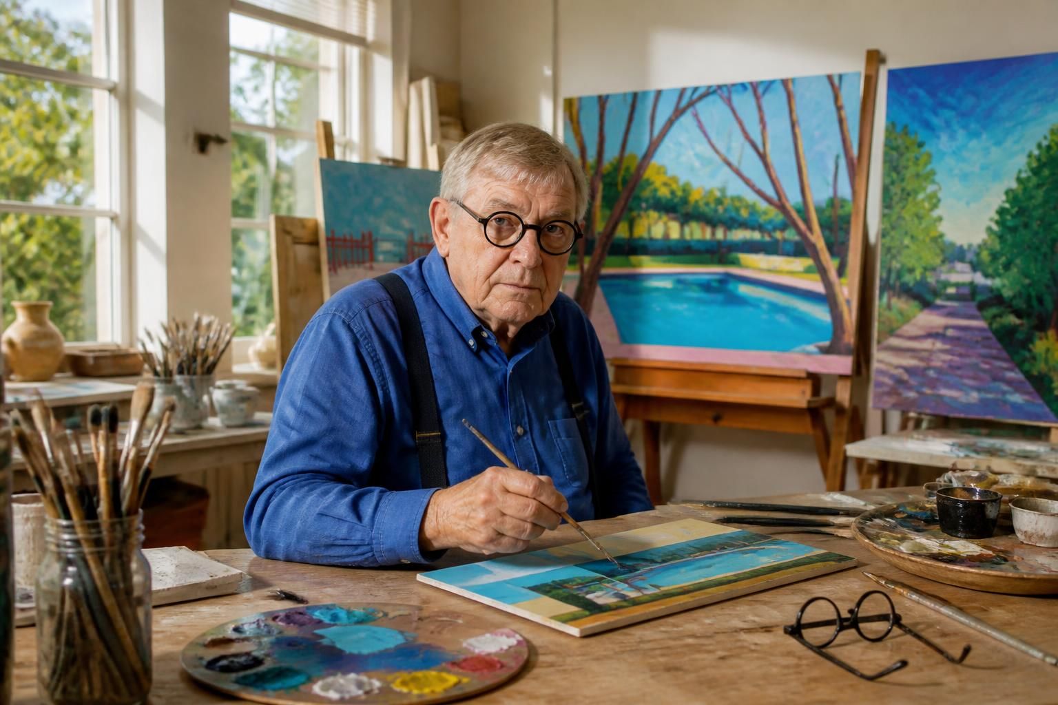 annonce du décès de david hockney, figure emblématique du pop art et maître reconnu de l'hyperréalisme, dont l'œuvre a marqué l'art contemporain.