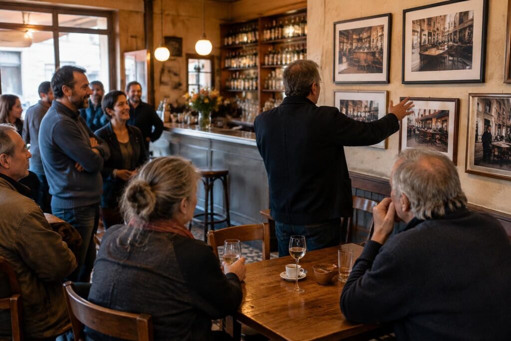 à lombez, le photographe alain bessat expose ses clichés de bistrots et partage son regard sur ces lieux de rencontre et leurs habitués.